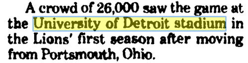 University of Detroit Stadium - 1999 Article Referencing 1929